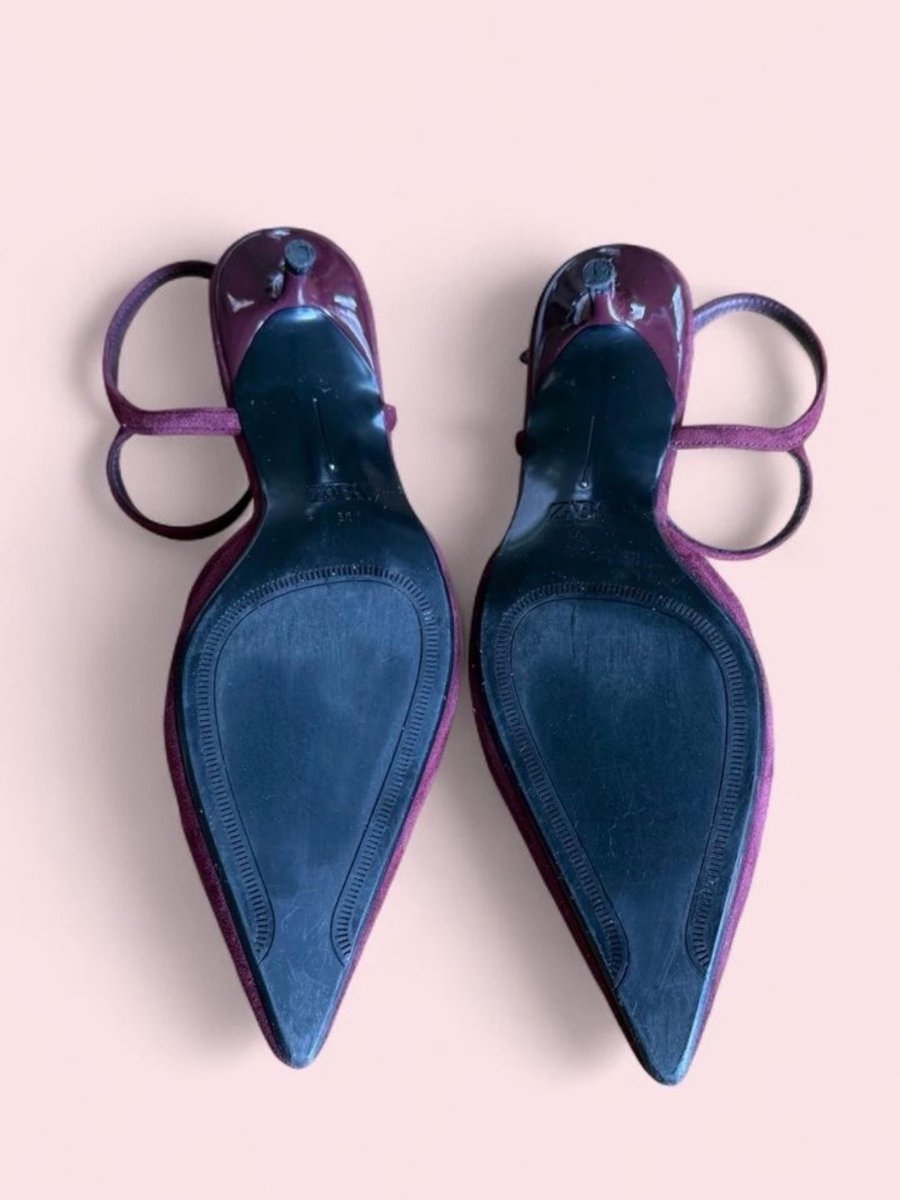 Zara Burgundy Suede Pointed-Toe Slingback Heels EU 38 - Picture 6 of 6